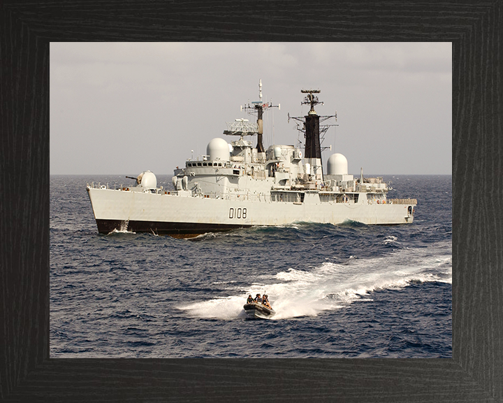 HMS Cardiff (D108) Royal Navy Type 42 Destroyer With RIB Photo Print Wall Art Decor Posters, Prints, & Visual Artwork Hampshire Prints 10 x 8 Black Frame No
