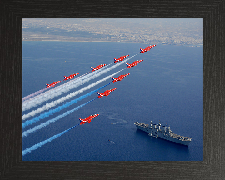 HMS Illustrious (R06) Photo Print - With Red Arrows - Royal Navy Invincible Class Aircraft Carrier Hampshire Prints 10 x 8 Black Frame No