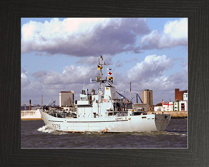 HMS Alderney (P278) Royal Navy Island Class Patrol Vessel Entering Port Photo Print Wall Art Decor Posters, Prints, & Visual Artwork Hampshire Prints 10 x 8 Black Frame No