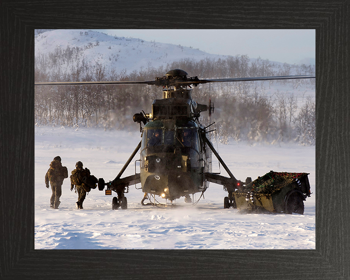 Sea King Mk4 Helicopter on the Ground in Norway 2012 Photo Print - Royal Navy Aircraft Posters, Prints, & Visual Artwork Hampshire Prints 10 x 8 Black Frame No