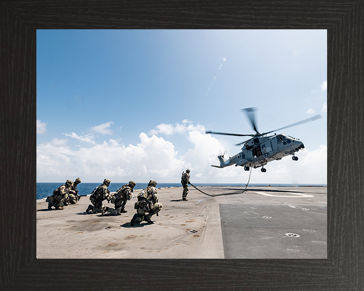 Royal Marines Fast Rope from a Merlin Helicopter Photo Print - 42 Commando Hampshire Prints 10 x 8 Black Frame No