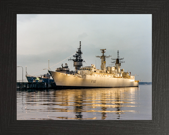 HMS Boxer (F92) Royal Navy Type 22 Frigate Floodlit in Harbour Photo Print Wall Art Decor Posters, Prints, & Visual Artwork Hampshire Prints 10 x 8 Black Frame No