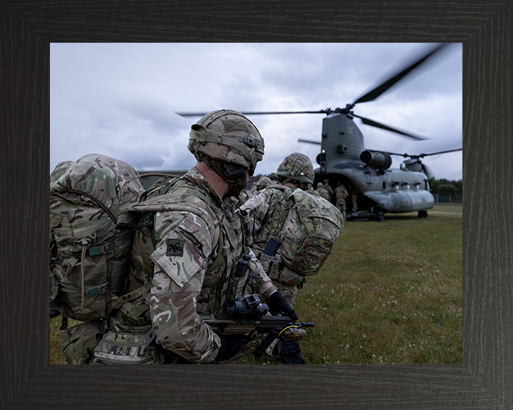 RAF Regiment and Chinook Helicopter Photo Print - Royal Air Force Hampshire Prints 10 x 8 Black Frame No