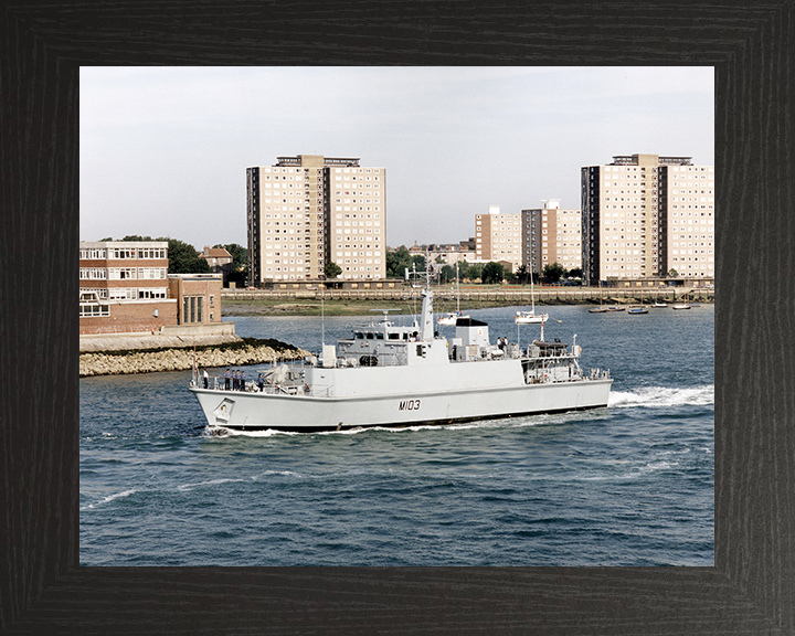 HMS Cromer (M103) Photo Print - Leaving Portsmouth 1999 - Royal Navy Sandown Class Minehunter