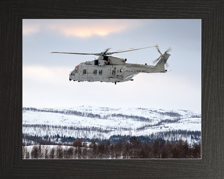 Merlin MK4 Helicopter above Norway 2026 Royal Navy Aircraft Photo Print Wall Art Naval Decor UK Posters, Prints, & Visual Artwork Hampshire Prints 10 x 8 Black Frame No