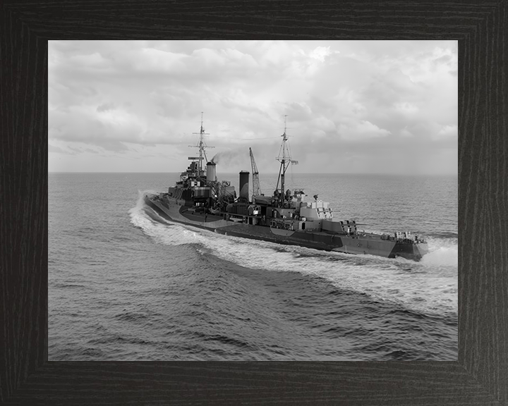 HMS Mauritius (80) Photo Print - At sea 1942 - Royal Navy Fiji Class Light Cruiser Posters, Prints, & Visual Artwork Hampshire Prints 10 x 8 Black Frame No