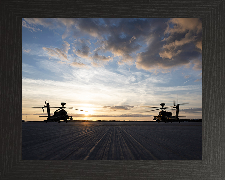 Army air Corps Apache Helicopters at sunset Photo Print - British Army Posters, Prints, & Visual Artwork Hampshire Prints 10 x 8 Black Frame No
