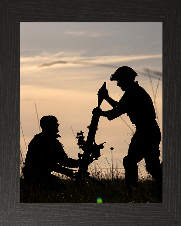 Royal Marine Commando Mortar Team Silhouette Photo Print - 45 Commando Hampshire Prints 10 x 8 Black Frame No