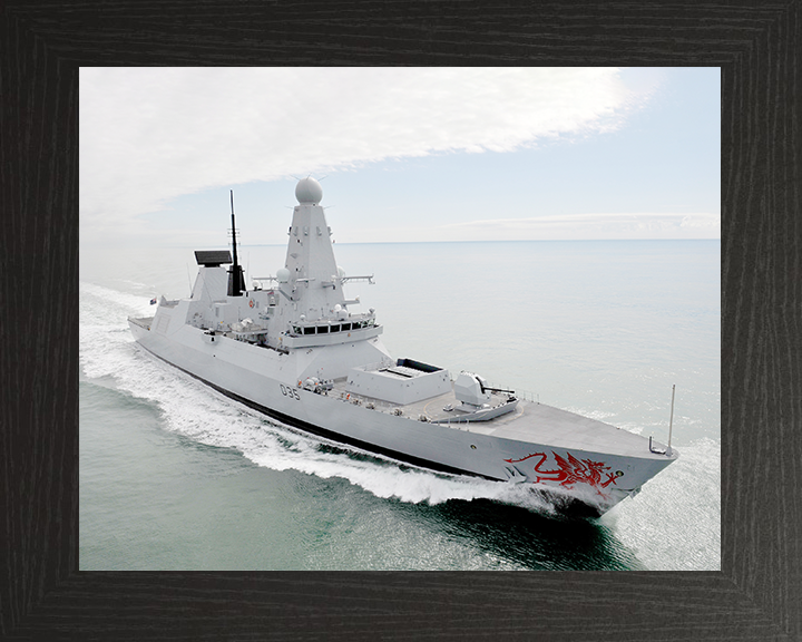 HMS Dragon (D35) Royal Navy Type 45 Destroyer High Starboard Bow View Photo Print Wall Art Decor Posters, Prints, & Visual Artwork Hampshire Prints 10 x 8 Black Frame No