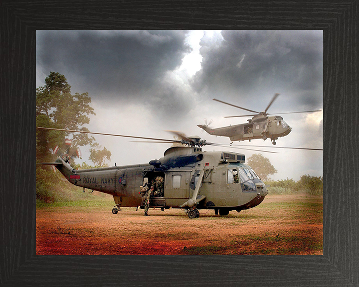Sea King Helicopter Inserting Royal Marines 2004 Photo Print - Royal Navy Aircraft Posters, Prints, & Visual Artwork Hampshire Prints 10 x 8 Black Frame No