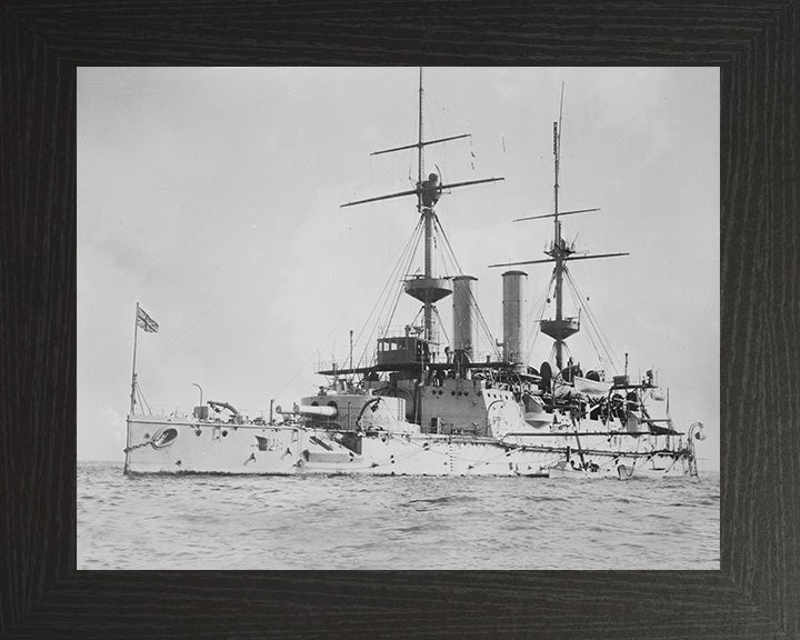HMS Hood (1859) Photo Print - At Anchor - Royal Navy Cruiser Hampshire Prints 10 x 8 Black Frame No