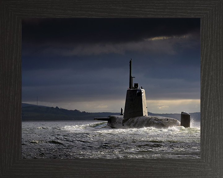 HMS Ambush (S120) Photo Print - Port Quarter View - Royal Navy Astute Class Submarine Hampshire Prints 10 x 8 Black Frame No