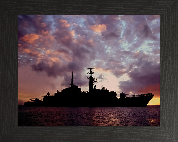 HMS Active (F171) Royal Navy Type 21 Frigate Photo Print at Sunset Warship Wall Art Posters, Prints, & Visual Artwork Hampshire Prints 10 x 8 Black Frame No