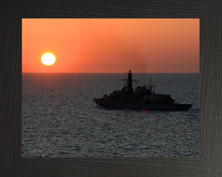 HMS Iron Duke (F234) Photo Print - Sunset Silhouette 2014 - Royal Navy Type 23 Frigate Hampshire Prints 10 x 8 Black Frame No