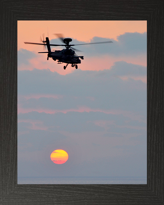 Army Apache Helicopter Silhouette Photo Print - British Army Hampshire Prints 10 x 8 Black Frame No