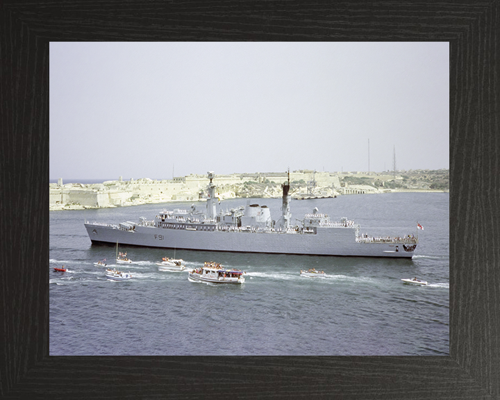HMS Brazen (F91) Royal Navy Type 22 Frigate Leaving Valletta Malta Photo Print Wall Art Decor Posters, Prints, & Visual Artwork Hampshire Prints 10 x 8 Black Frame No