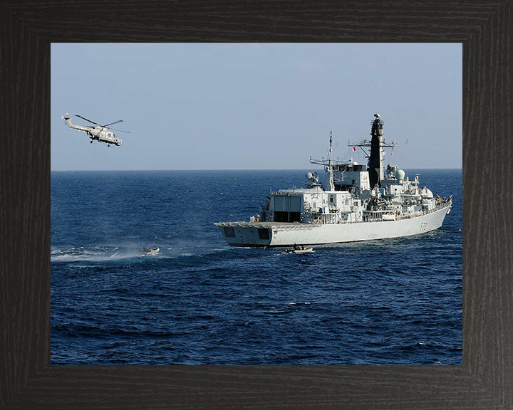 HMS Portland (F79) Photo Print - With Helicopter - Royal Navy Type 23 Frigate Hampshire Prints 10 x 8 Black Frame No