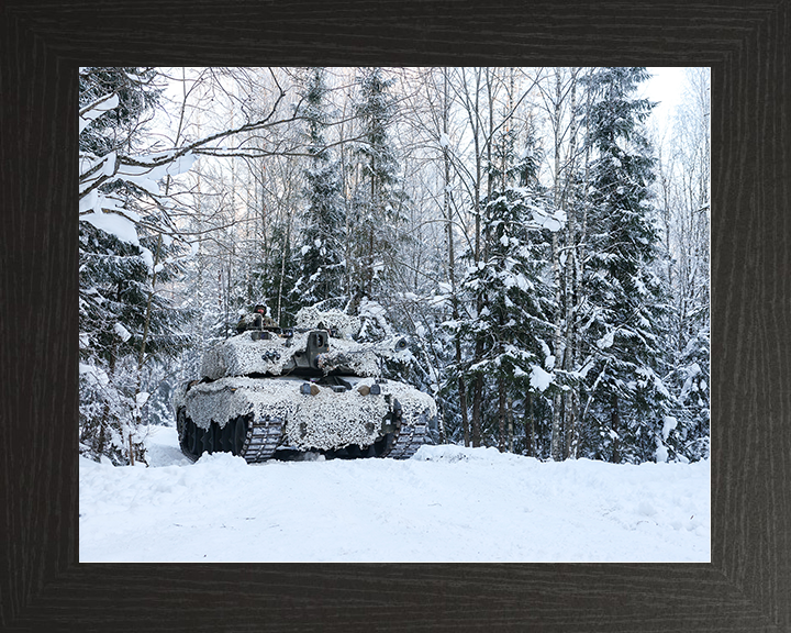 Challenger 2 Main in the snow British Army Vehicle Photo Print Wall Art Military Decor UK Posters, Prints, & Visual Artwork Hampshire Prints 10 x 8 Black Frame No