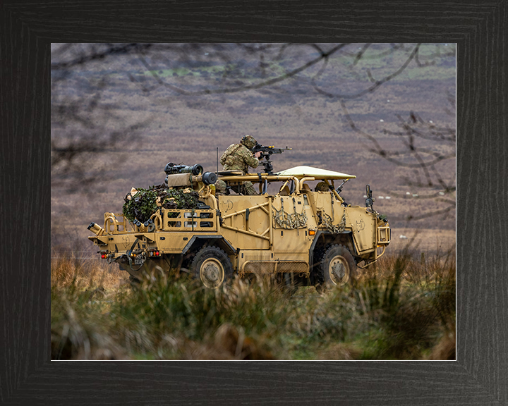 Soldier on a Jackal 2 Vehicle Providing Support British Army Vehicle Photo Print Wall Art Military Decor UK Posters, Prints, & Visual Artwork Hampshire Prints 10 x 8 Black Frame No