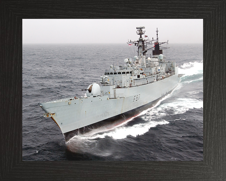 HMS Chatham (F87) Royal Navy Type 22 Frigate Underway Port Bow View Photo Print Wall Art Decor Posters, Prints, & Visual Artwork Hampshire Prints 10 x 8 Black Frame No