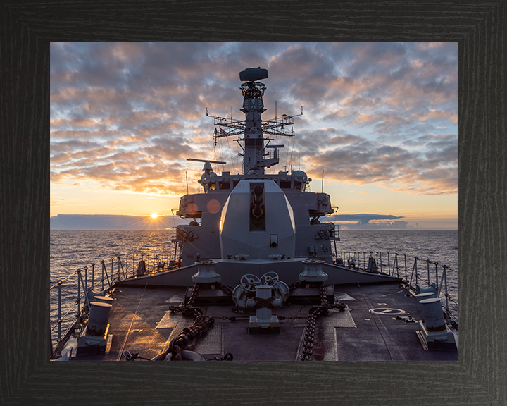 HMS Northumberland (F238) Photo Print - Forecastle at Sunset- Royal Navy Type 23 Frigate Hampshire Prints 10 x 8 Black Frame No