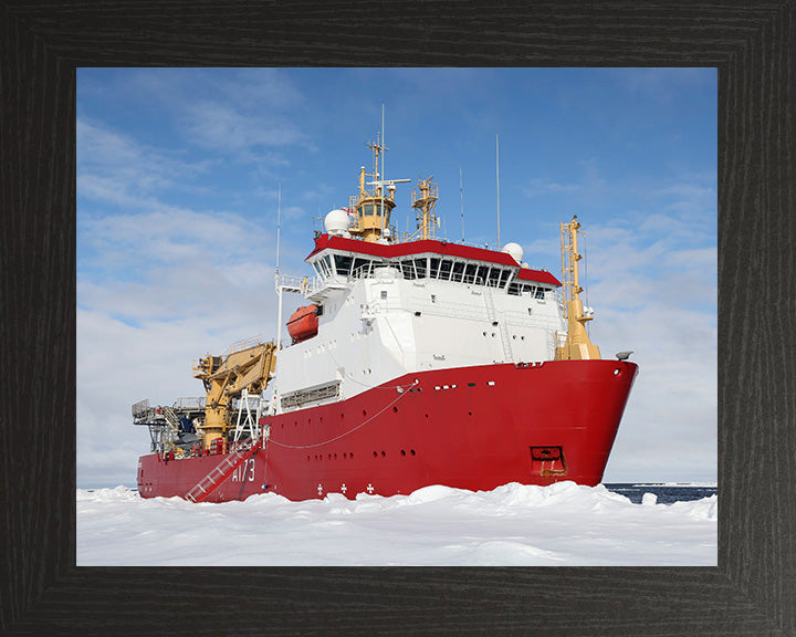 HMS Protector (A173) Photo Print - Surrounded by Ice - Royal Navy Ice Patrol Vessel Hampshire Prints 10 x 8 Black Frame No