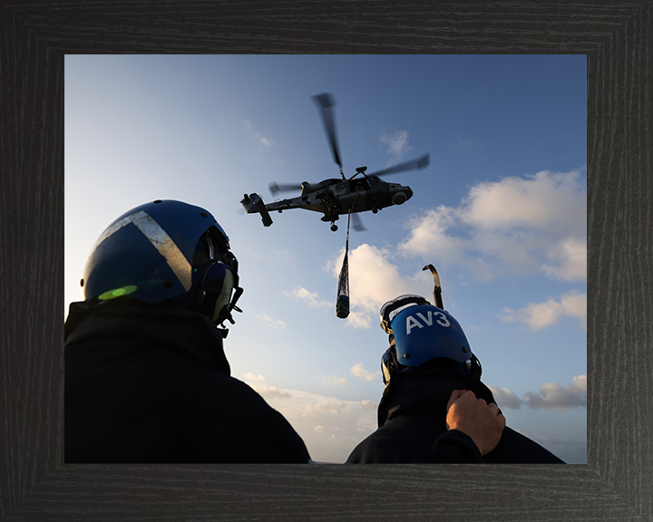 Wildcat Helicopter VERTREP 2025 Photo Print - Royal Navy Aircraft Hampshire Prints 10 x 8 Black Frame No