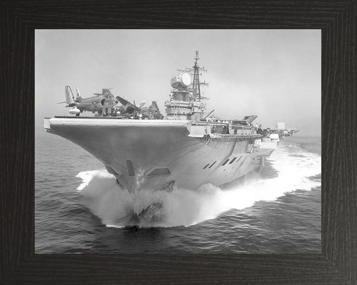 HMS Hermes (R12) Photo Print - Low Bow View - Royal Navy Centaur Class Aircraft Carrier Hampshire Prints 10 x 8 Black Frame No