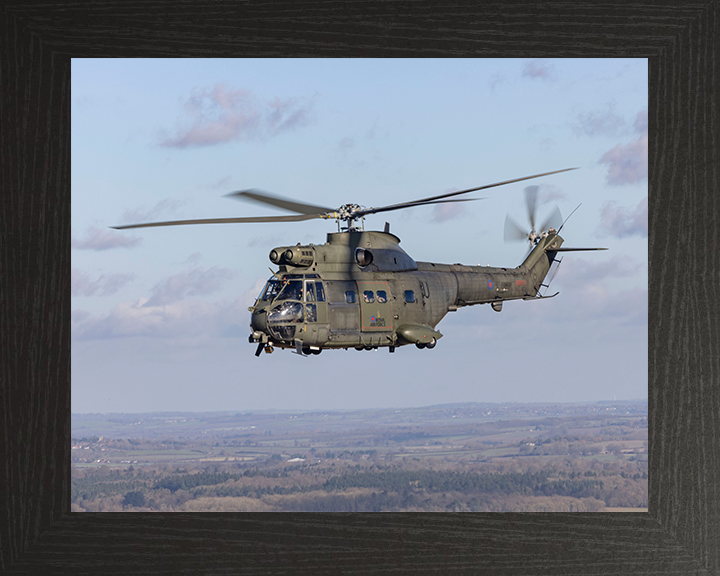 RAF Puma HC2 Helicopter in flight Photo Print - Royal Air Force Aircraft Hampshire Prints 10 x 8 Black Frame No