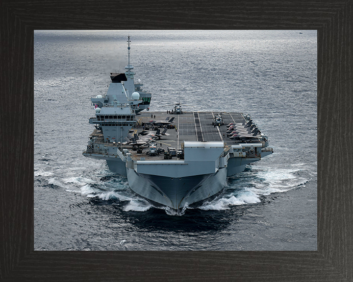 HMS Prince of Wales (R09) Photo Print - Bow View July 2025 - Royal Navy Queen Elizabeth Class Aircraft Carrier Hampshire Prints 10 x 8 Black Frame No