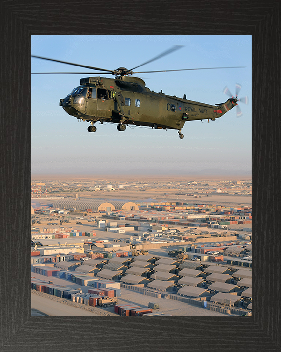 Sea King Mk4 Helicopter Flying over Camp Bastion 2011 Photo Print - Royal Navy Aircraft Posters, Prints, & Visual Artwork Hampshire Prints 10 x 8 Black Frame No