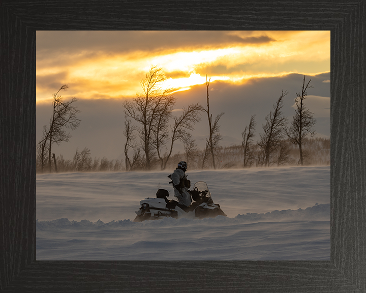 Royal Marine Commando on a Snowmobile Photo Print - SRS Hampshire Prints 10 x 8 Black Frame No
