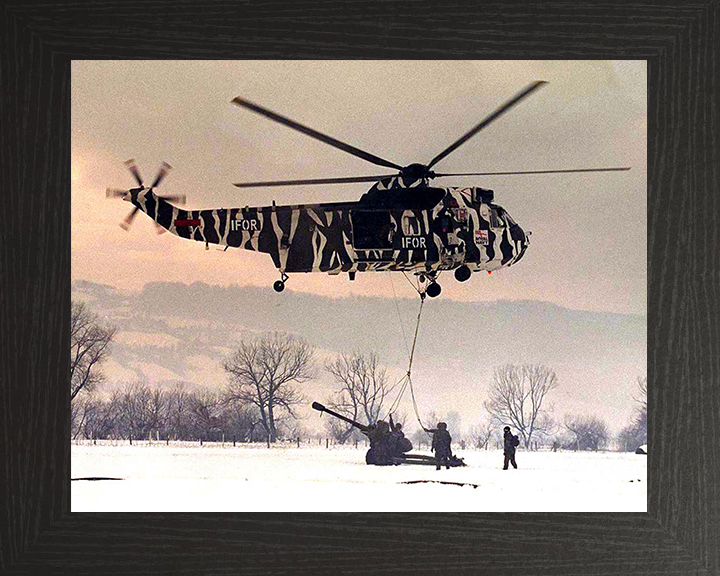 Sea King Helicopter With Tiger Livery Photo Print - Royal Navy Aircraft Posters, Prints, & Visual Artwork Hampshire Prints 10 x 8 Black Frame No