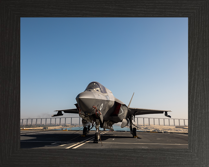 F-35B Lighting jet on HMS Prince of Wales 2025 Photo Print - Royal Navy Aircraft Hampshire Prints 10 x 8 Black Frame No