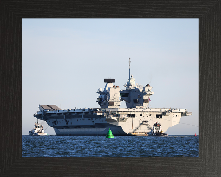 HMS Prince of Wales (R09) Royal Navy Queen Elizabeth Class Aircraft Carrier Sails Photo Print Posters, Prints, & Visual Artwork Hampshire Prints 10 x 8 Black Frame No