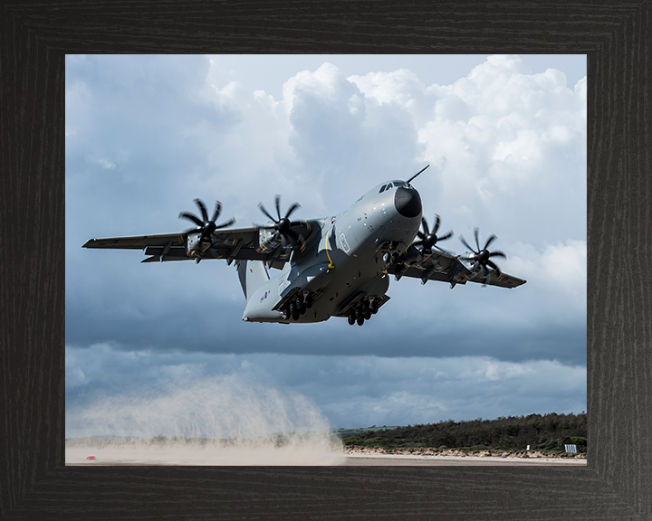 RAF Atlas A400M taking off Photo Print - Royal Air Force Aircraft Hampshire Prints 10 x 8 Black Frame No