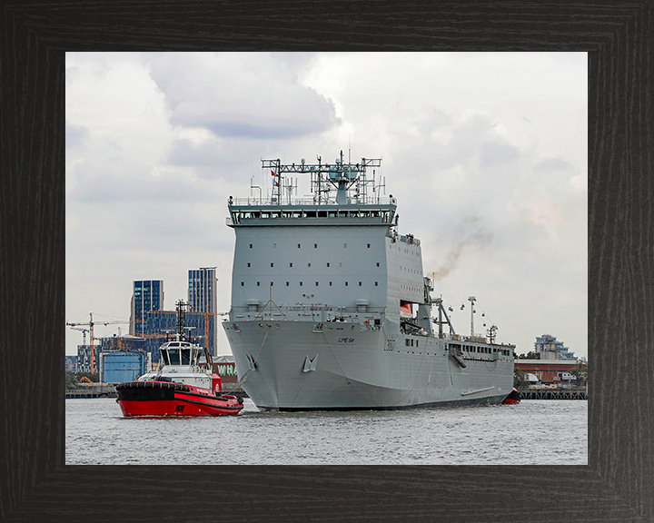 RFA Lyme Bay (L3007) Photo Print - With Tugs - Royal Fleet Auxiliary Bay Class Ship Hampshire Prints 10 x 8 Black Frame No