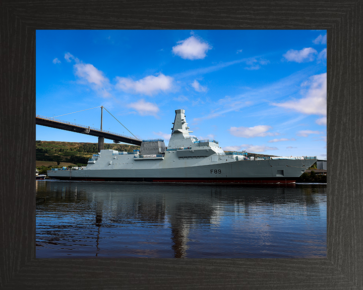 HMS Cardiff (F89) Photo Print - Under Tow Starboard View - Royal Navy Type 26 Frigate Hampshire Prints 10 x 8 Black Frame No