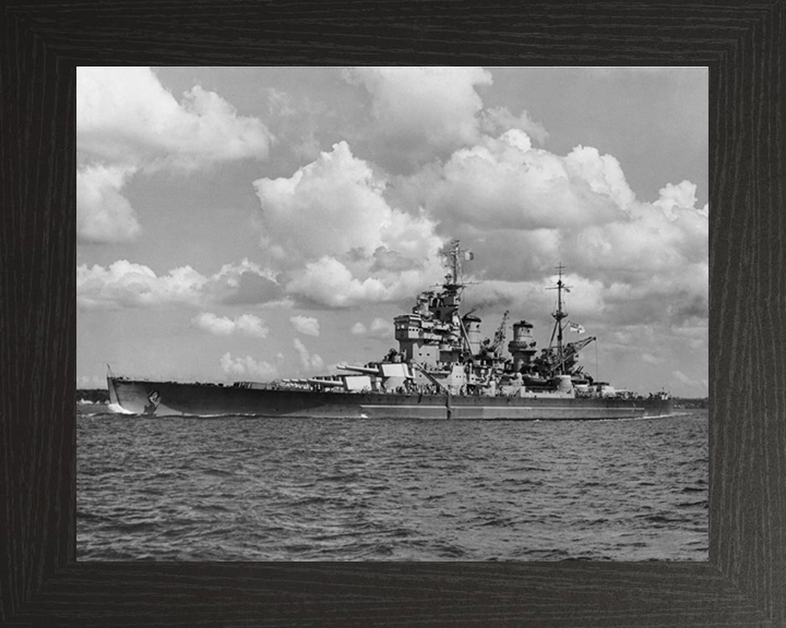 HMS Howe (32) Photo Print - Auckland 1945 - Royal Navy King George V Class Battleship Hampshire Prints 10 x 8 Black Frame No