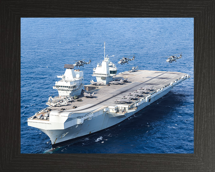 HMS Prince of Wales (R09) Photo Print - With Wildcats 2025 - Royal Navy Queen Elizabeth Class Aircraft Carrier Hampshire Prints 10 x 8 Black Frame No