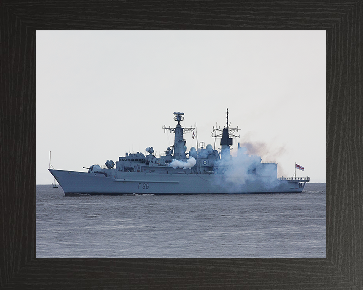 HMS Campbeltown (F86) Royal Navy Type 22 Frigate Firing a Gun Salute Photo Print Wall Art Decor Posters, Prints, & Visual Artwork Hampshire Prints 10 x 8 Black Frame No
