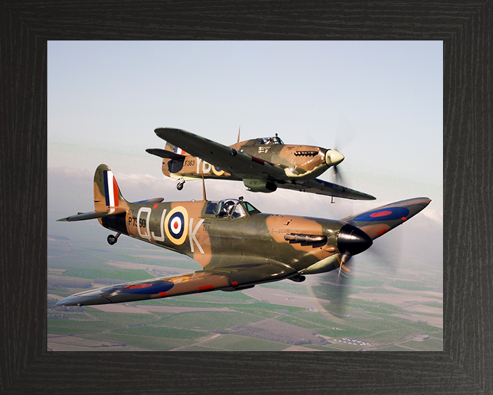 RAF Spitfire and Hurrincane in flight Photo Print - Royal Air Force Aircraft Hampshire Prints 10 x 8 Black Frame No