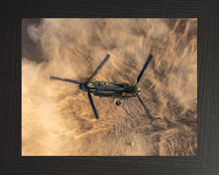 RAF Chinook helicopter Over the Desert Photo Print - Royal Air Force Aircraft Hampshire Prints 10 x 8 Black Frame No