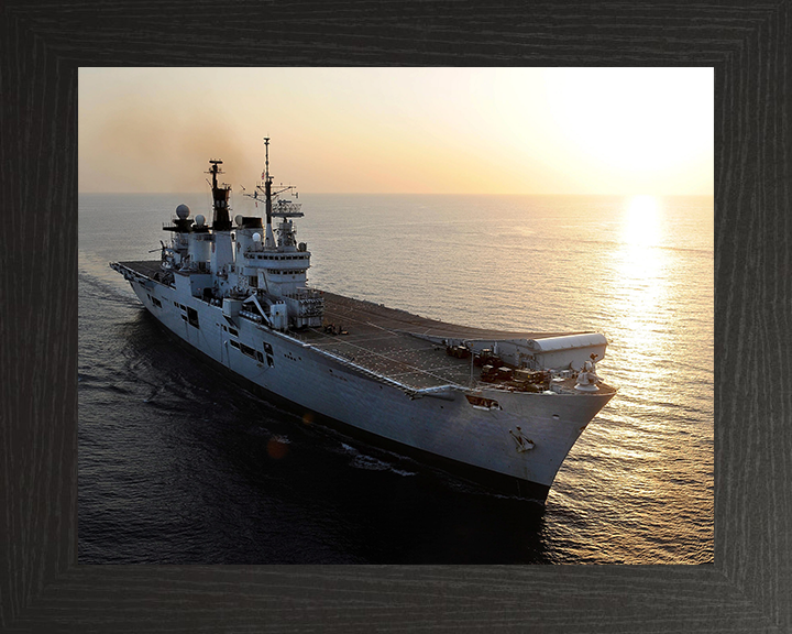 HMS Illustrious (R06) Photo Print - At Sunset 2013 - Royal Navy Invincible Class Aircraft Carrier Hampshire Prints 10 x 8 Black Frame No
