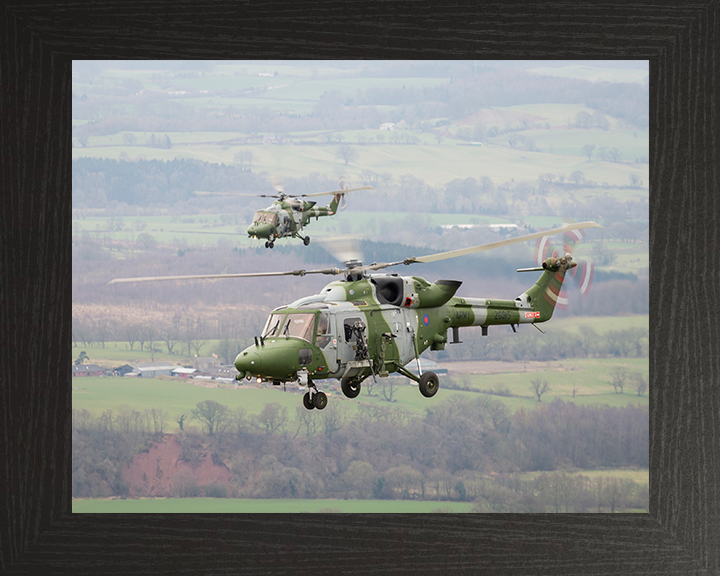 Two Army Lynx Helicopters in Flight Photo Print - British Army Hampshire Prints 10 x 8 Black Frame No