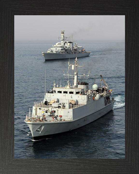 HMS Grimsby (M108) Photo Print - With HMS Montrose - Royal Navy Sandown Class Minehunter Hampshire Prints 10 x 8 Black Frame No