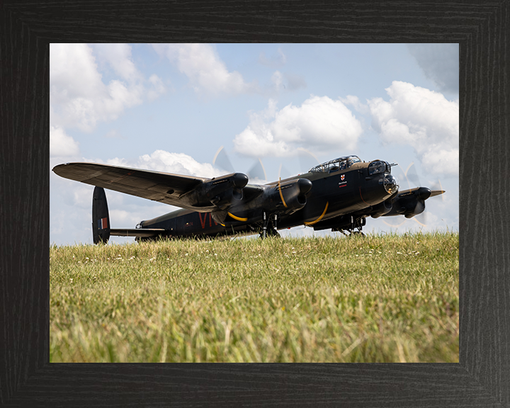 RAF Lancaster Bomber Before Takeoff Photo Print - Royal Air Force Aircraft Hampshire Prints 10 x 8 Black Frame No