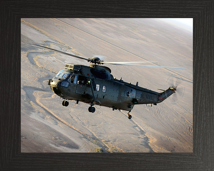 Sea King Mk4 Helicopter Helmand Province 2011 Photo Print - Royal Navy Aircraft Posters, Prints, & Visual Artwork Hampshire Prints 10 x 8 Black Frame No