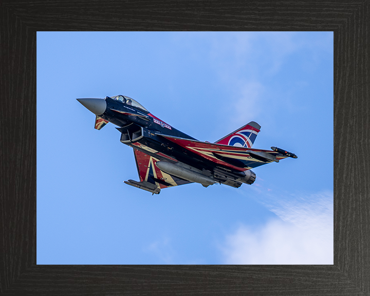 RAF Typhoon jet Flying Photo Print - Royal Air Force Aircraft Hampshire Prints 10 x 8 Black Frame No