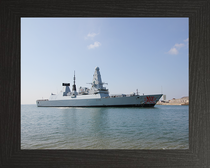 HMS Dragon (D35) Royal Navy Type 45 Destroyer Entering Portsmouth Photo Print Wall Art Decor Posters, Prints, & Visual Artwork Hampshire Prints 10 x 8 Black Frame No